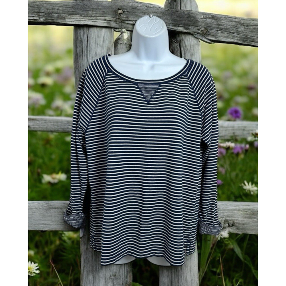 Lauren Ralph Lauren Striped Jersey Top Sz L Layered Cuffed Long Sleeves Blouse